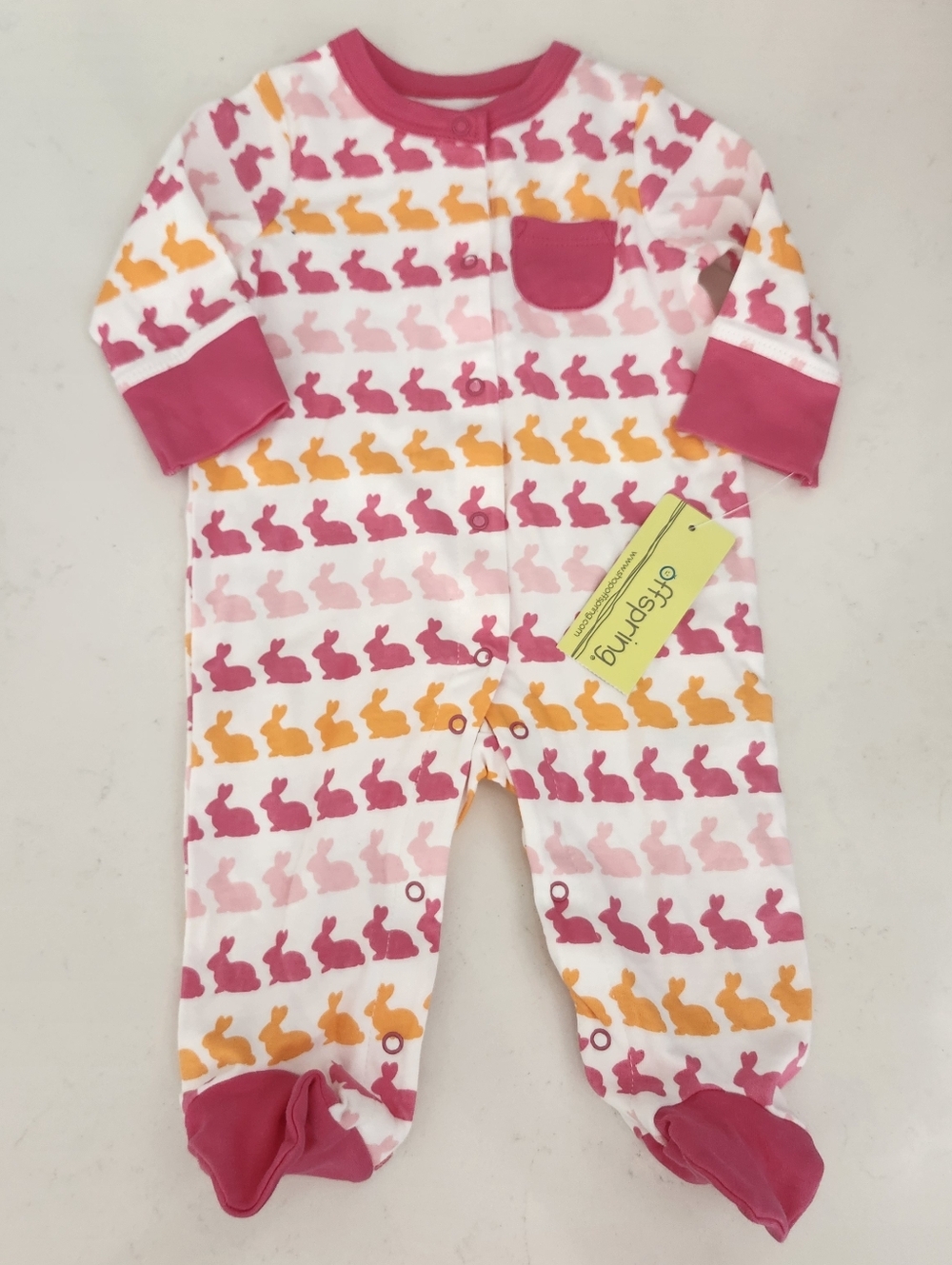 Bunny Pink Orange Bunnies Sleeper Pajamas 3 Months